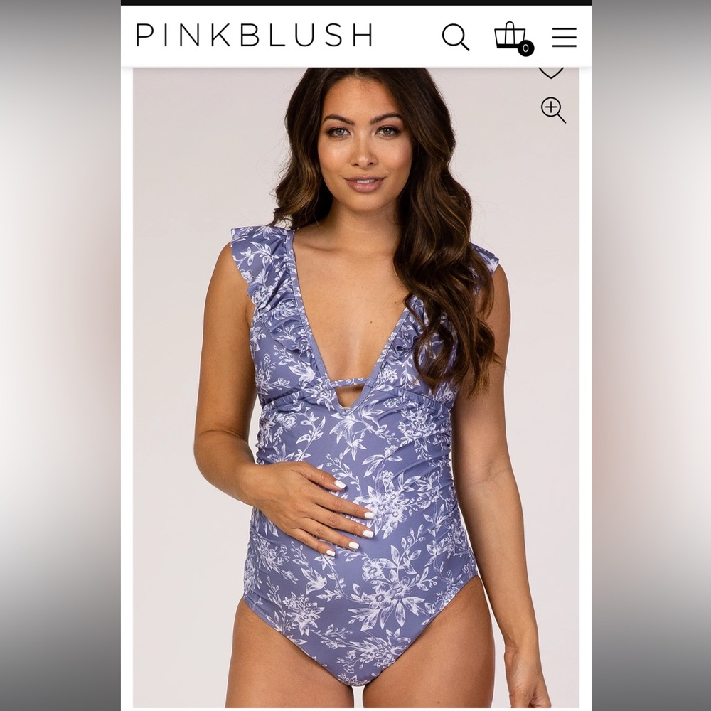 PinkBlush Lavender Floral Ruffle Maternity One-Piece Swimsuit